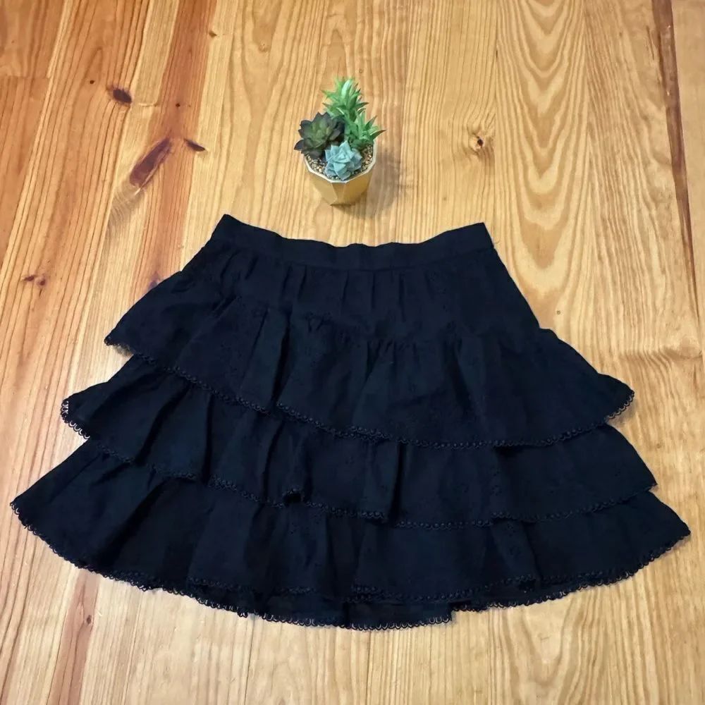 NWT Pearl By Lela Rose Embroidered Voile Ruffle Skirt Black Women’s SIZE 8 $345